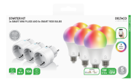 DELTACO Smart Home Starter Kit with 3 x Mini Wi-Fi Smart Plug, 6 x Smart E27 Bulbs Dimmable White & RGB Light