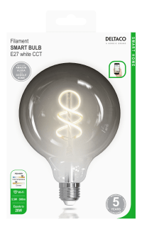 DELTACO Smart Bulb E27 Spiral Filament LED Bulb 5.5W 300lm G125 WiFi – Dimmable White LED Light