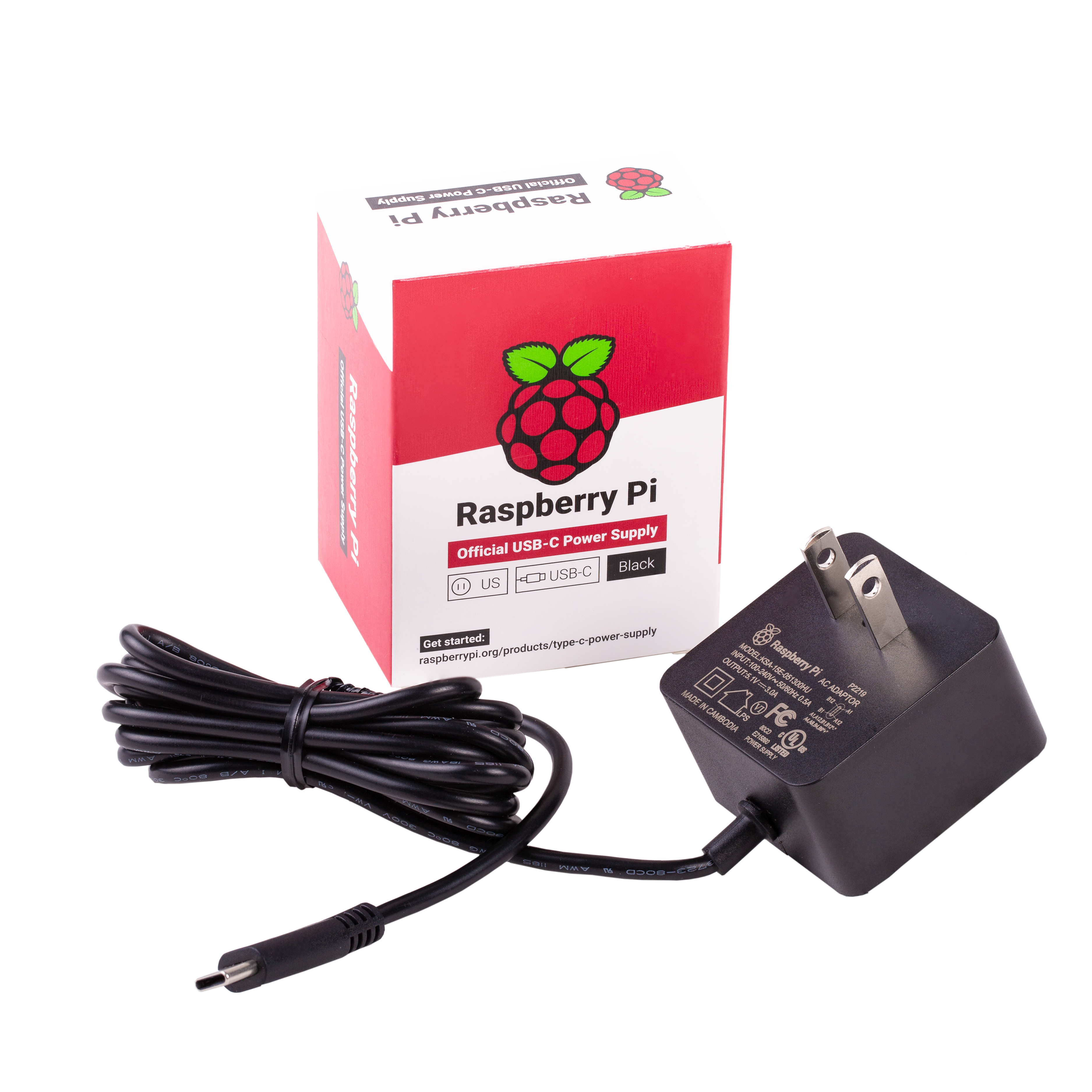 Alim. originale nero Raspberry Pi 5,1V/3A con USB-C per USA