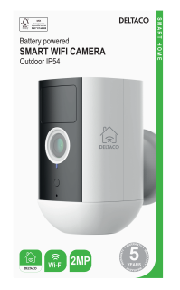 DELTACO Outdoor Smart Home Security Camera Battery Powered IP54, 1080p, WiFi, PTZ