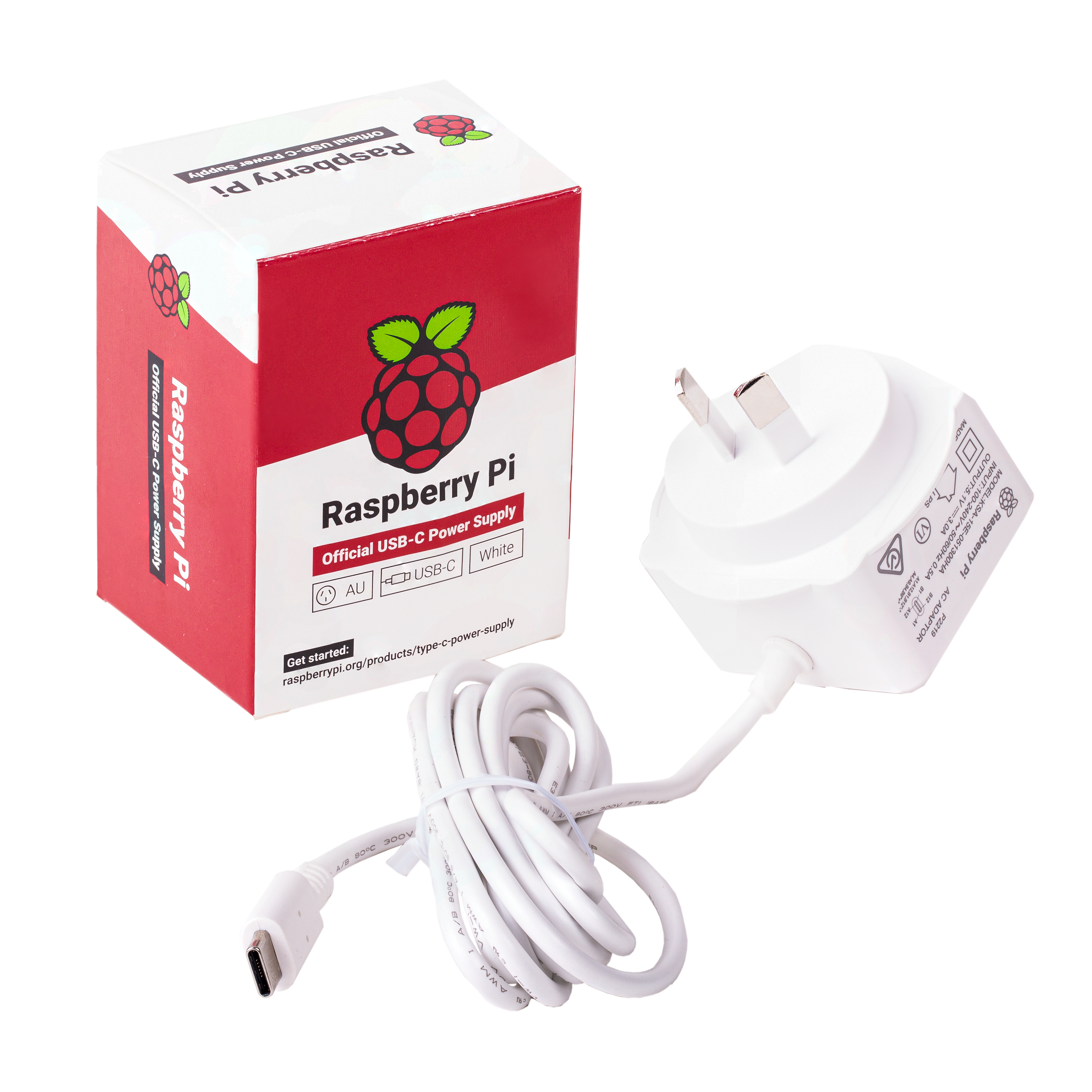 Officiële witte Raspberry Pi 5,1V/3A-voeding USB-C voor AU