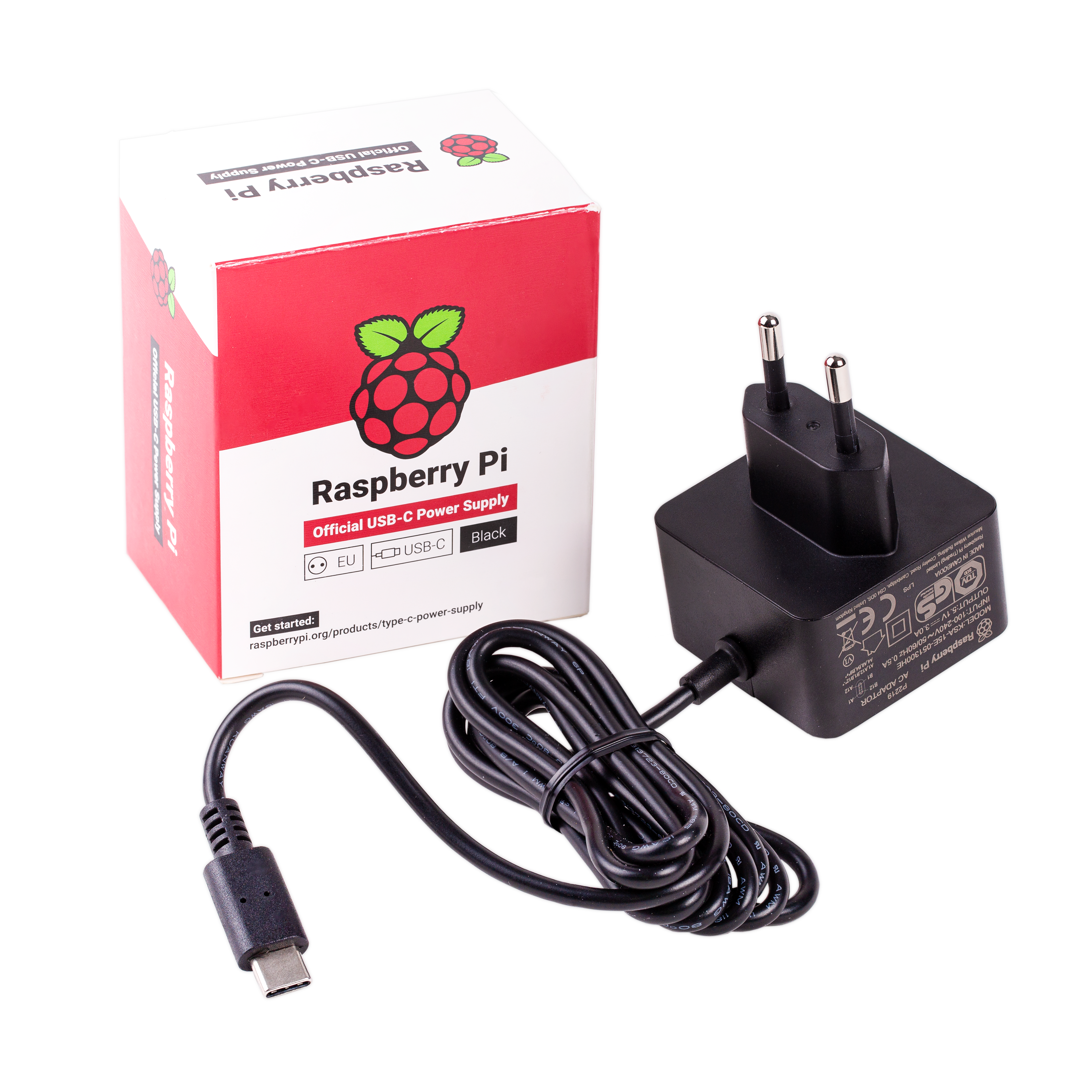 Officiële zwarte Raspberry Pi 5,1V/3A-voeding USB-C voor EU