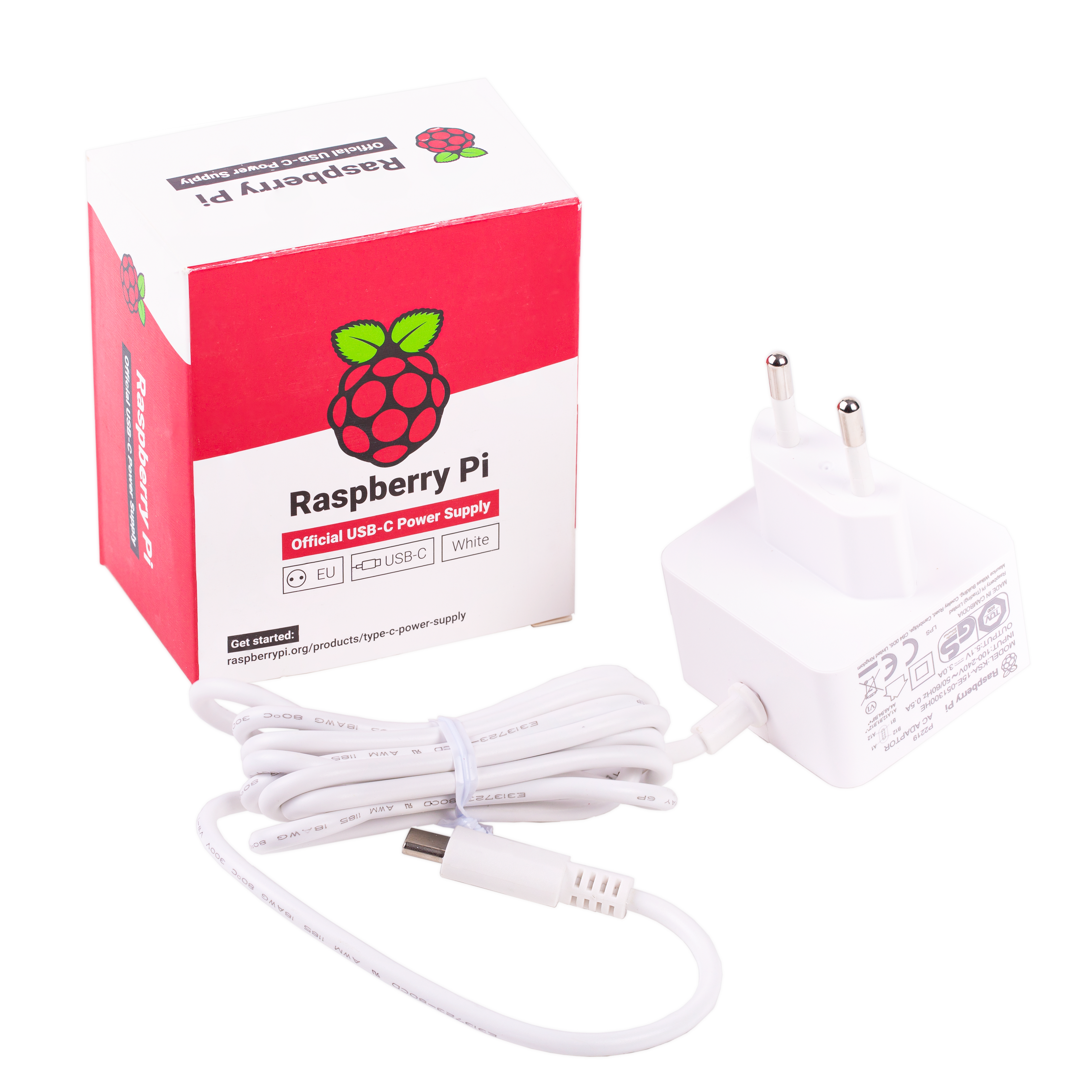 Officiële witte Raspberry Pi 5,1V/3A-voeding USB-C voor EU