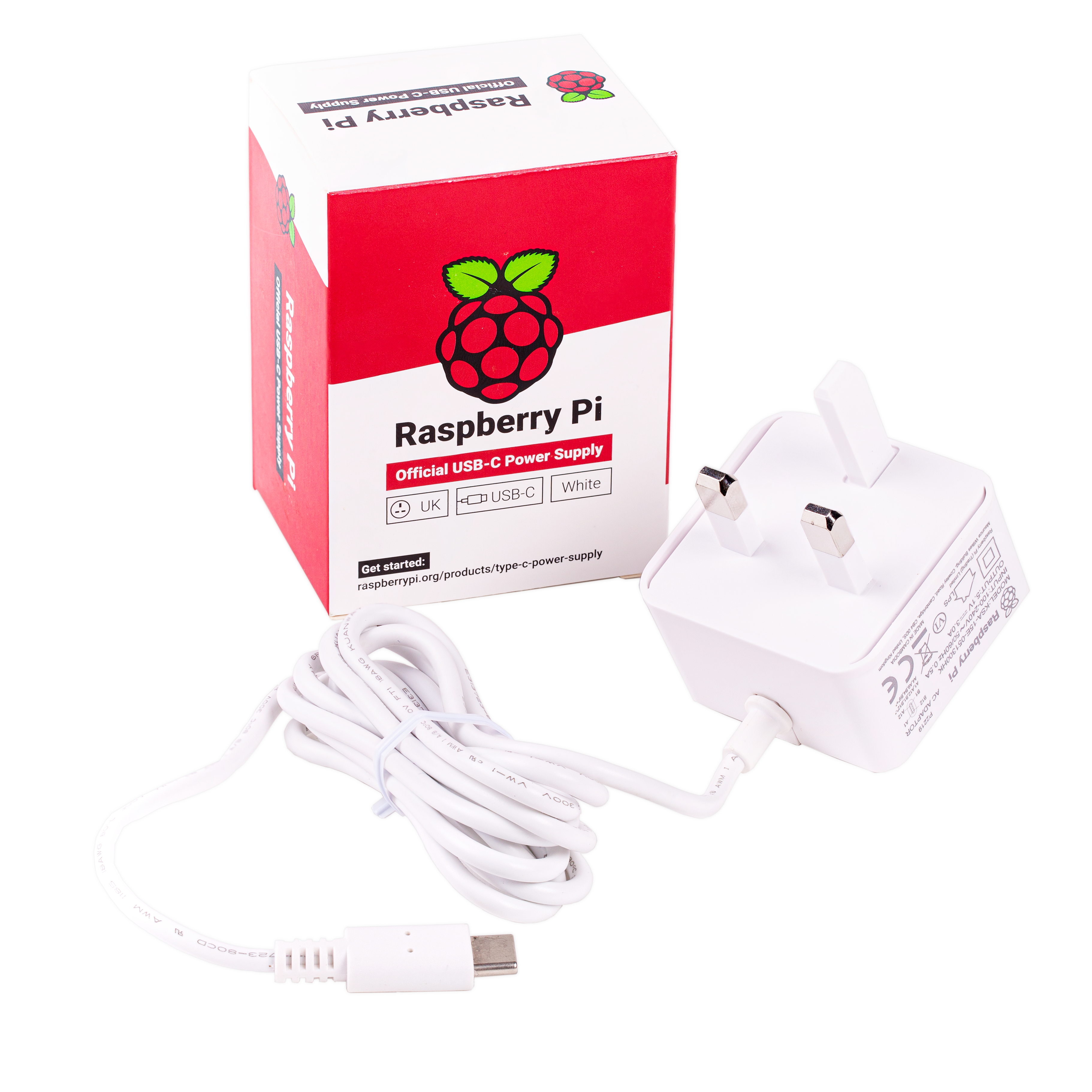 Officiële witte Raspberry Pi 5,1V/3A-voeding USB-C voor VK