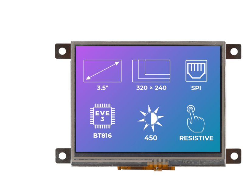 Riverdi - 3,5 inch TFT-scherm met een resistief aanraakscherm en een metalen montageframe