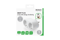 DELTACO 2-Way Smart Plug WiFi Energy Monitoring EU Socket with Timer, 10A, 240 V ac - White