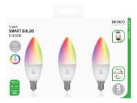DELTACO 3-Pack Smart Bulbs E14 LED Bulb 5W 470lm WiFi – Dimmable White & RGB Light