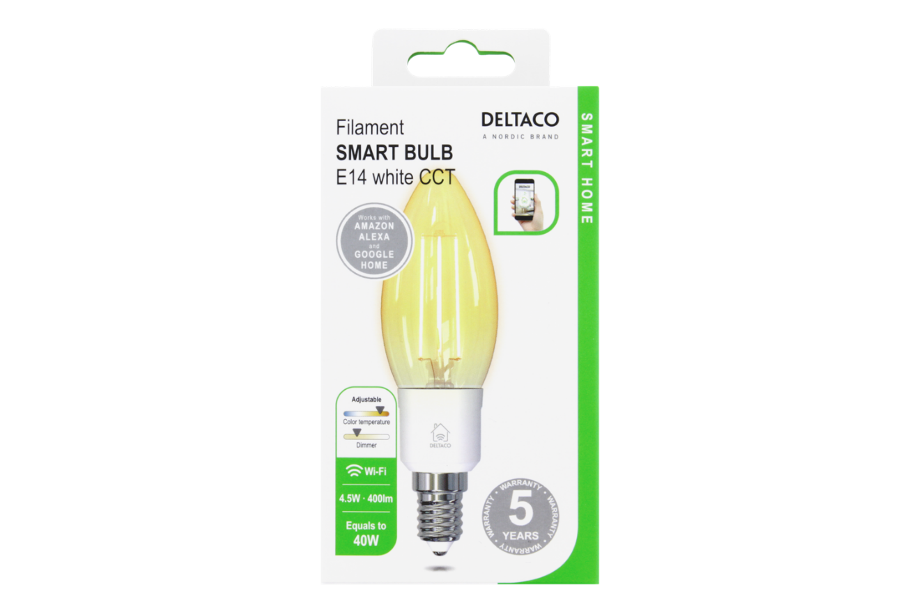 DELTACO Smart Bulb E14 LED Bulb 4.5W 400lm WiFi - Dimmable White Light - OKdo