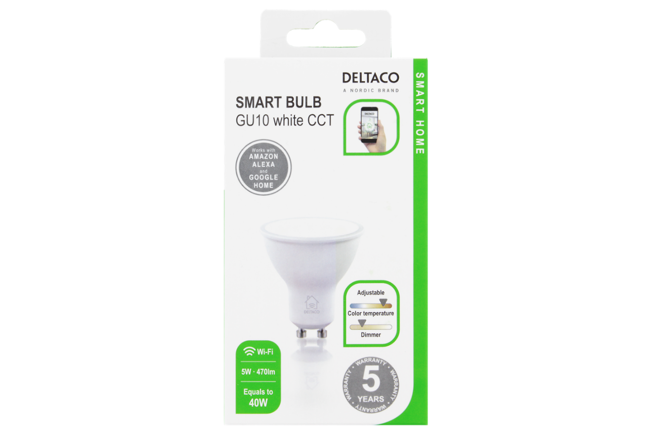 DELTACO Smart Bulb GU10 LED Bulb 470lm - Dimmable White LED Light -