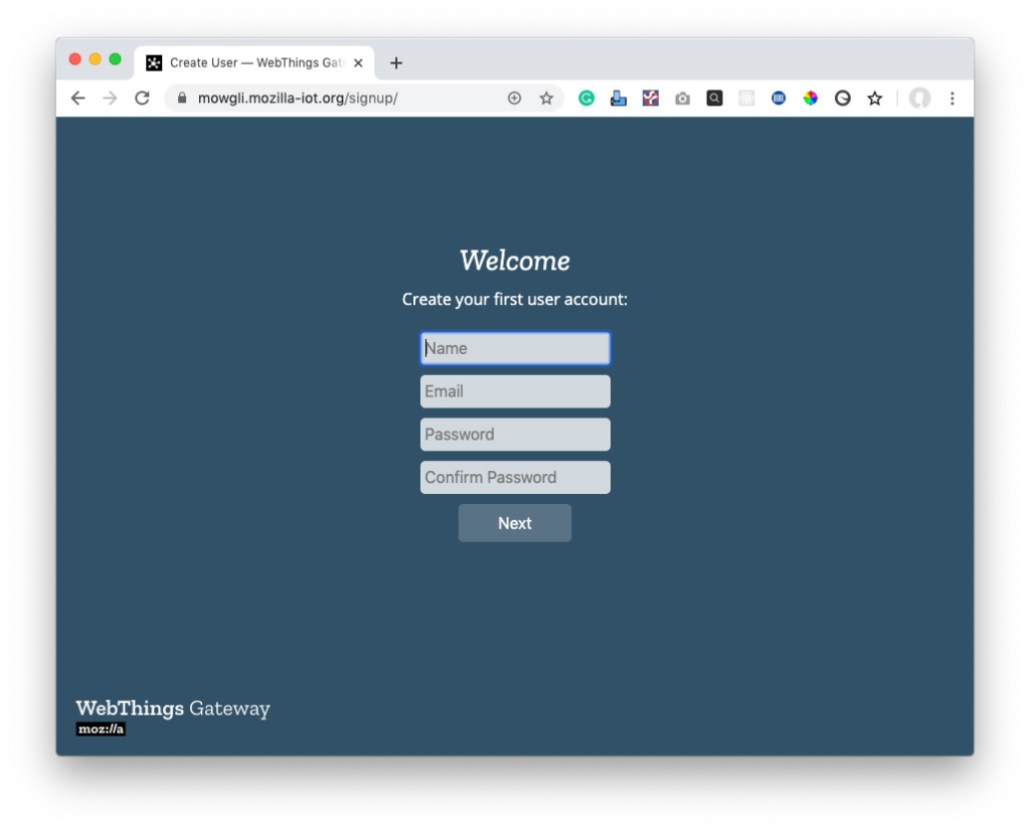 get started with WebThings Gateway Kit create account