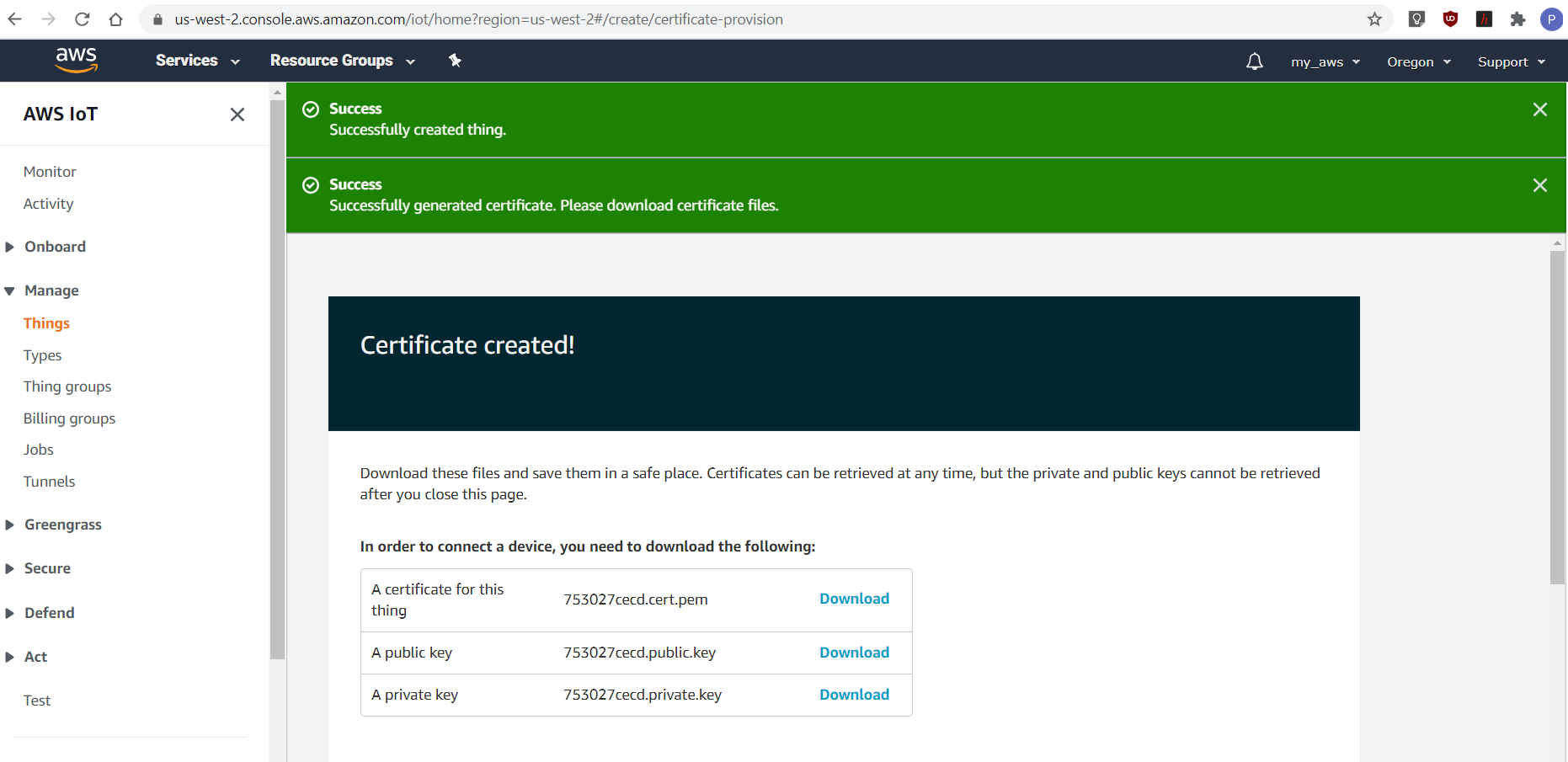 AWS certificate created