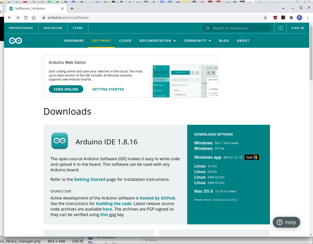 Arduino download page screenshot