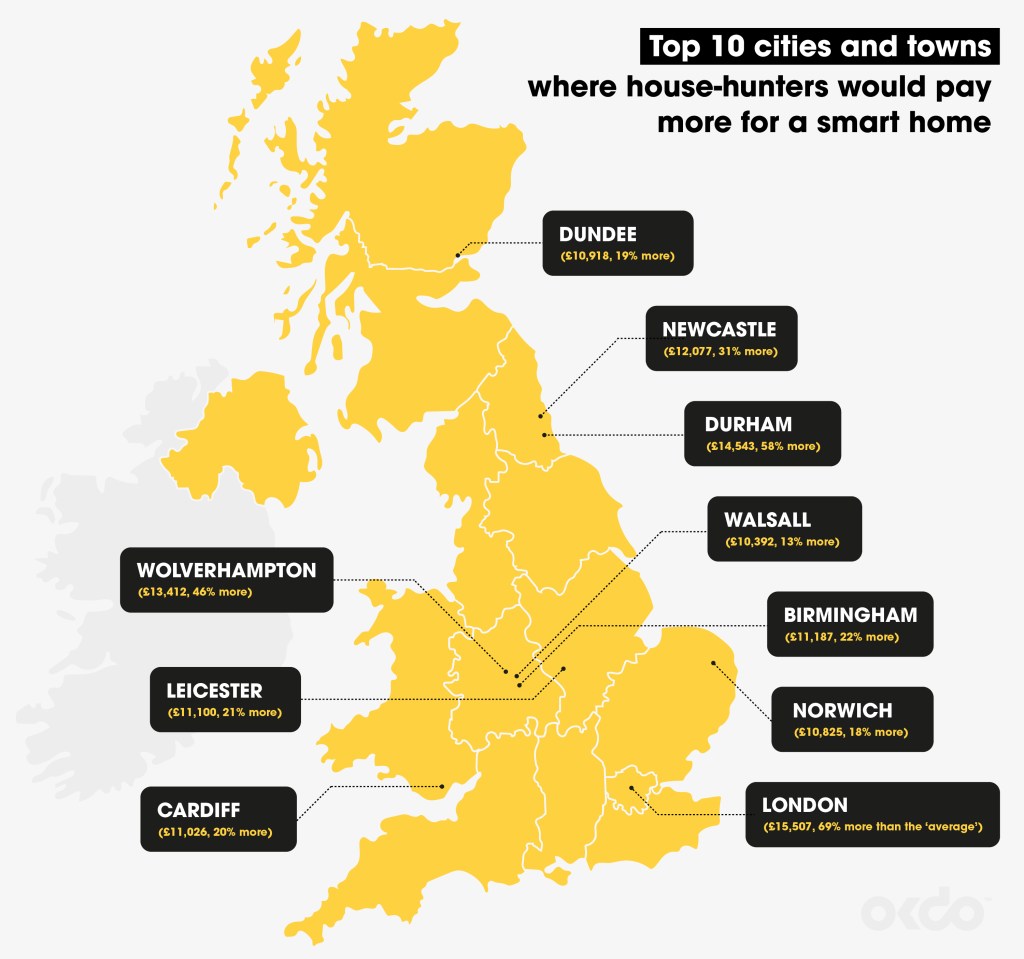 Map of top UK cities where brits are ready to pay more for smart homes
