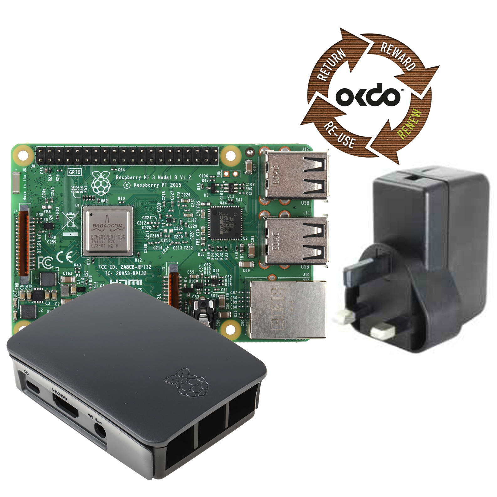 OKdo Renew Raspberry Pi 3 Model B with PSU & Case
