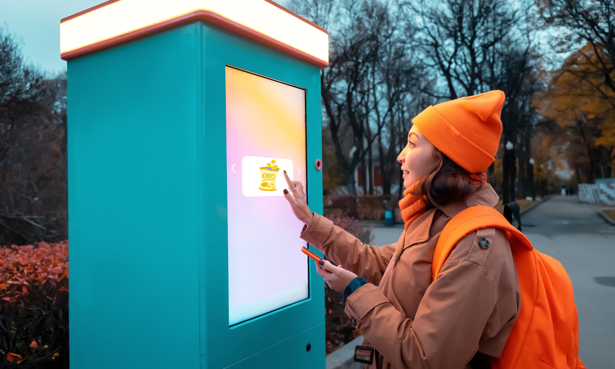 Woman at a smart vending machine
