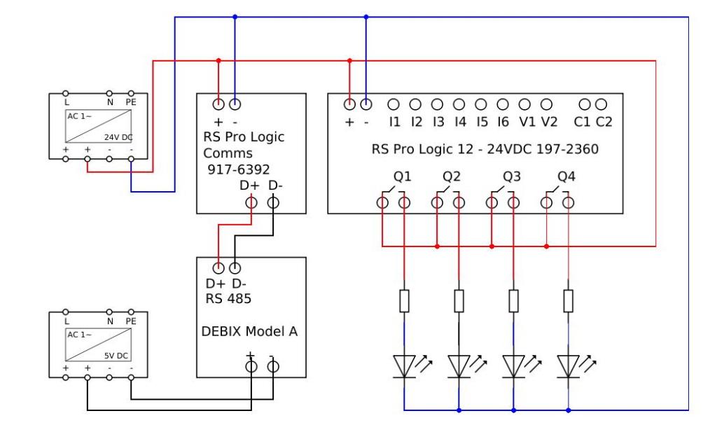 Debix Modbus gateway project - wiring diagram